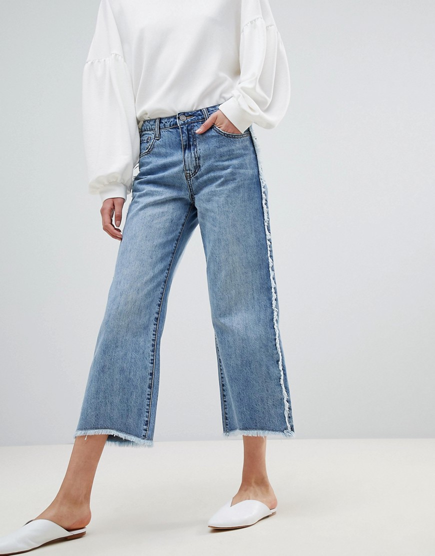 Current Air Wide Leg Jean with Raw Finish - Mid blue