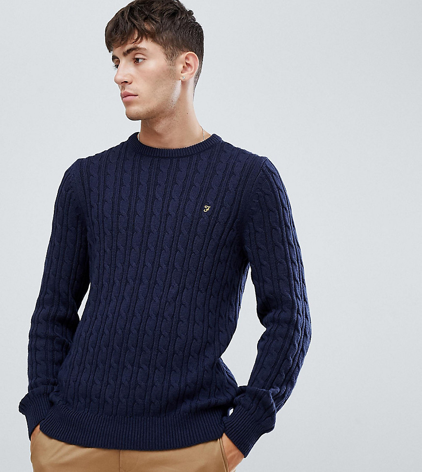 Farah Ludwig cable crew neck jumper in navy