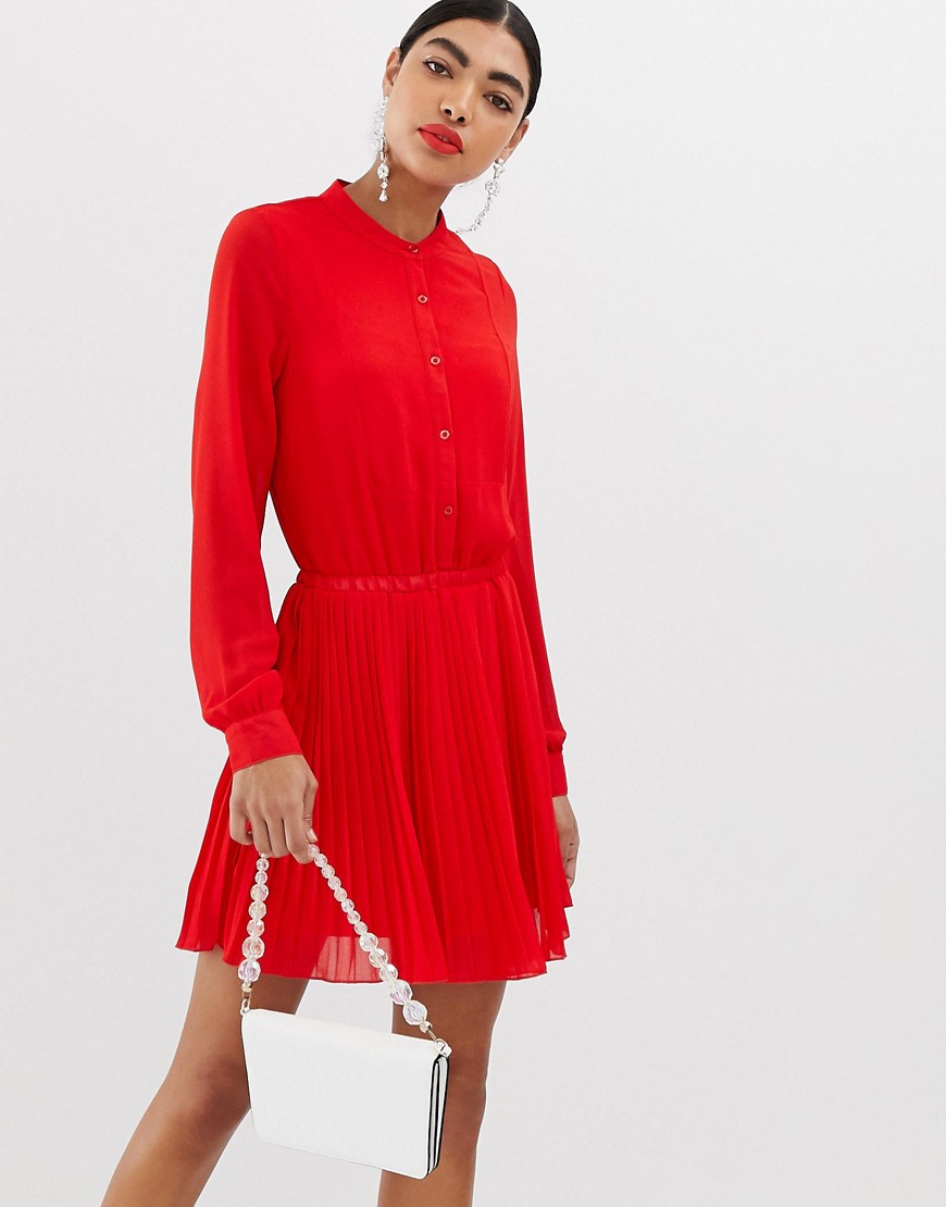 Unqiue21 long sleeve collarless pleated dress