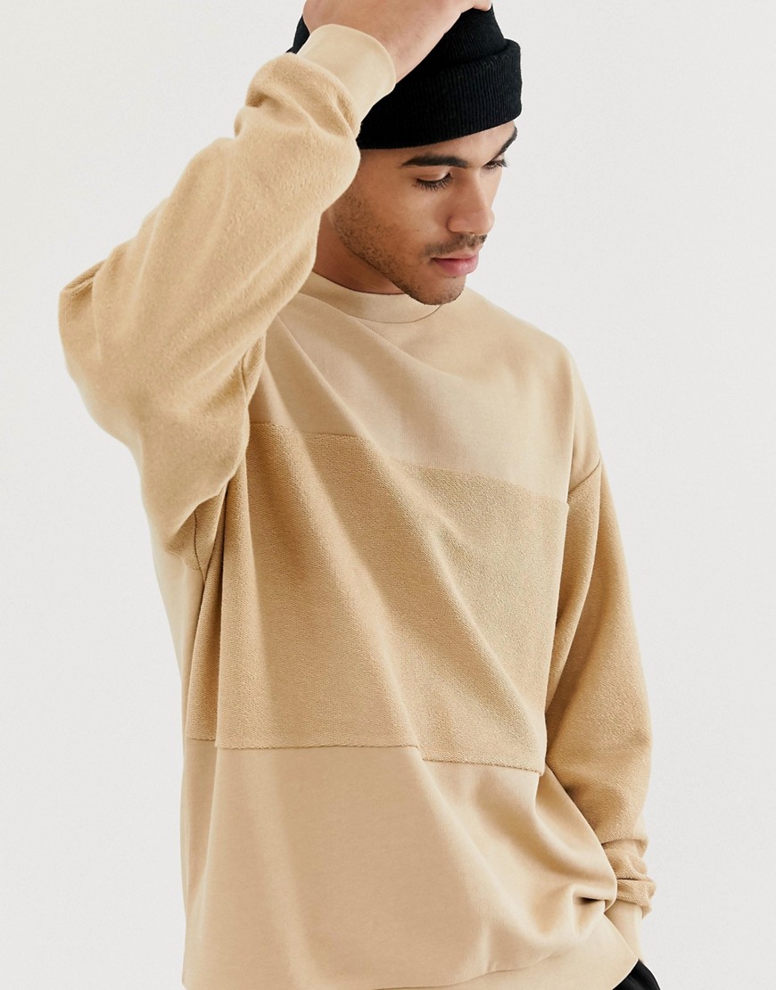 ASOS DESIGN oversized sweatshirt with reverse panel in beige