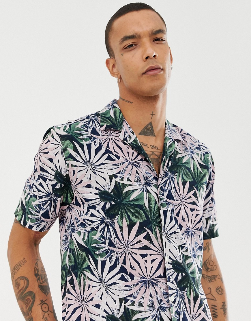 Moss London Extra Slim Revere Collar Shirt With Print