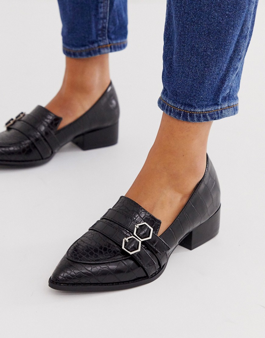 Lost Ink double buckle loafer in black