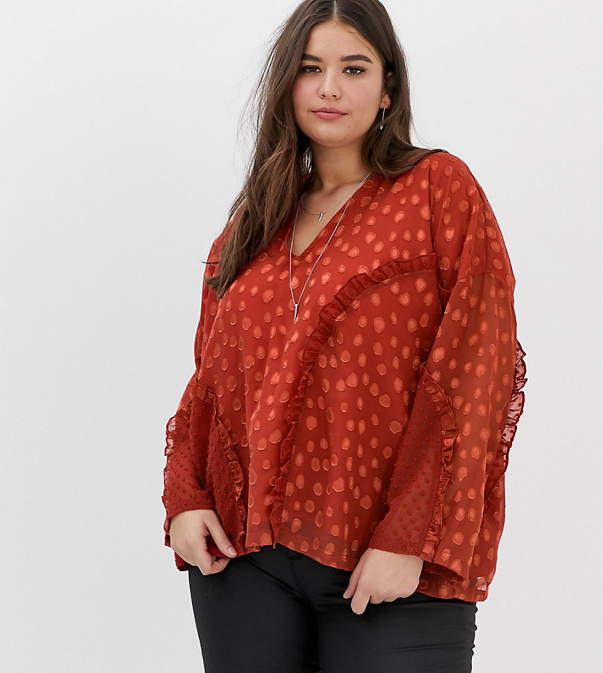 Religion Plus oversized blouse with frill detail in dobby spot