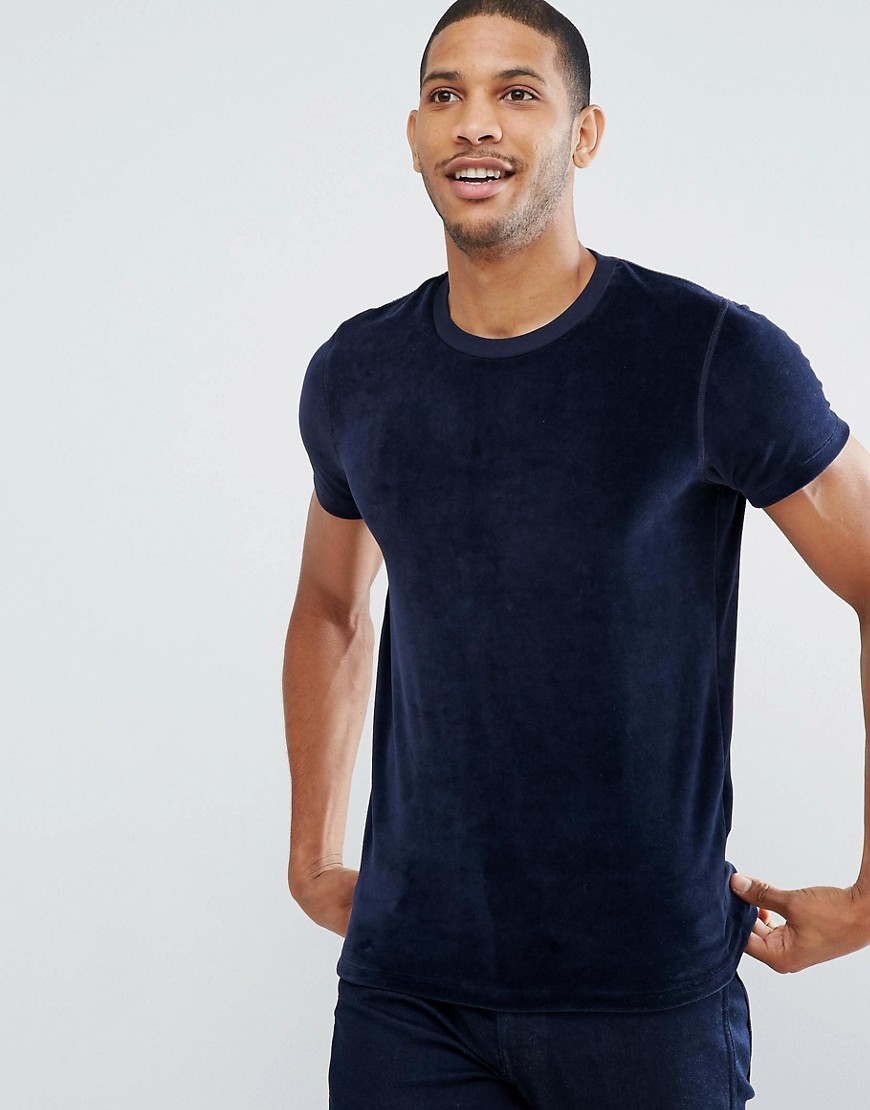 Selected Homme T-Shirt In Velour - Dark saphire