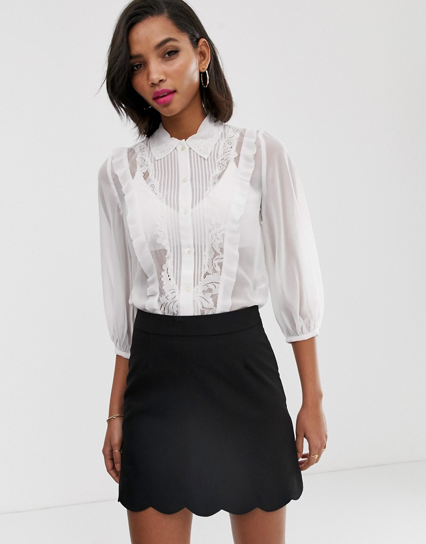 French Connection Amice lace balloon sleeve shirt