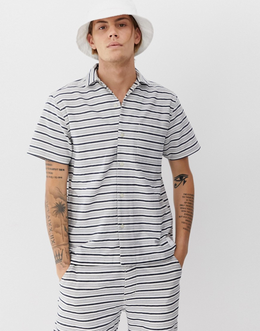 Parlez Galeas co-ord stripe shirt with revere collar in white
