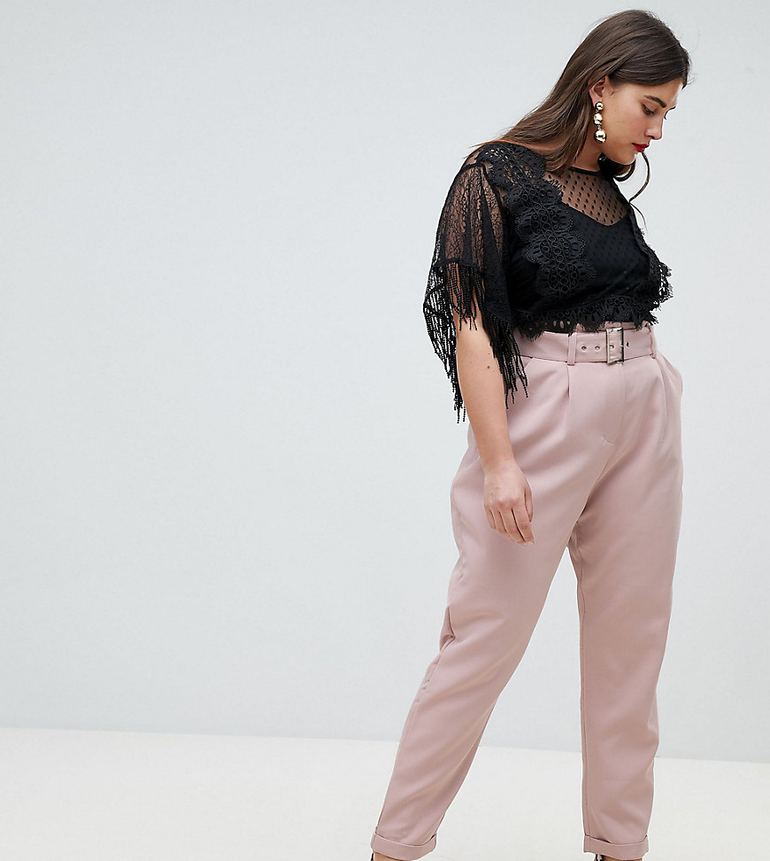 Lost Ink Plus Tailored Trousers With Belt
