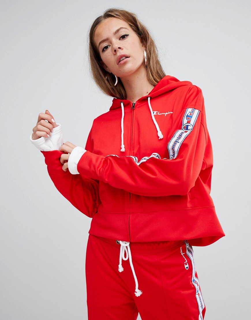 Champion zip front hoodie with logo taping co-ord - Red