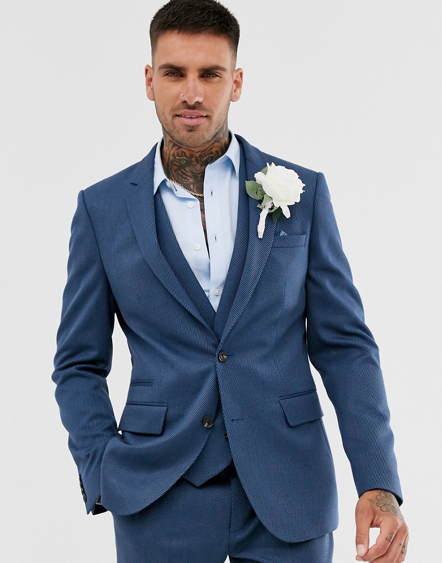 ASOS DESIGN wedding skinny suit jacket in petrol blue twill