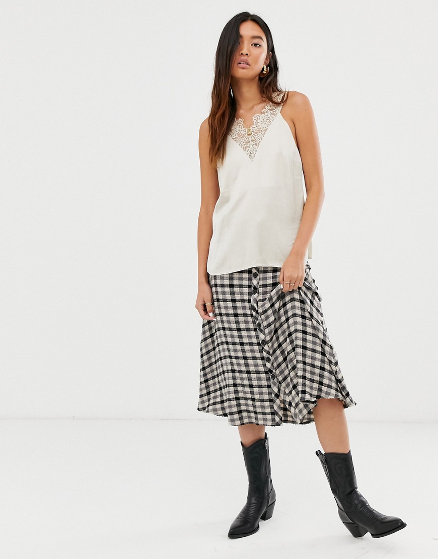 Levete Room check midi skirt with button front