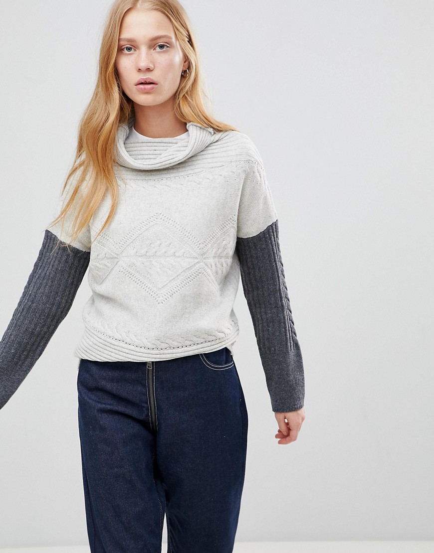 Shae Contrast Arm High Neck Wool and Cashmere Blend Jumpers - Grey heather