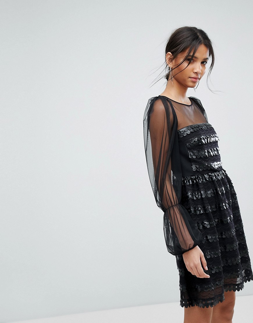 Tresophie Frill Lace Dress - Black