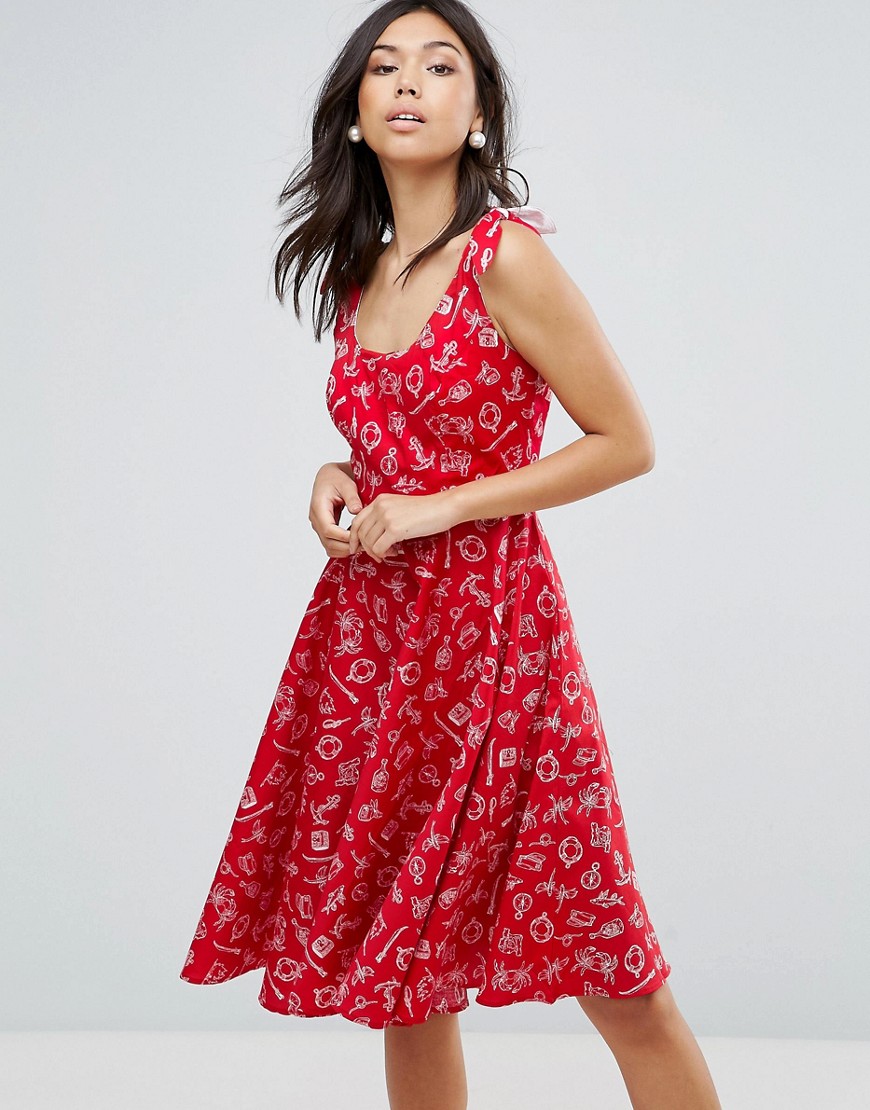 Hell Bunny 50's Printed Dress - Red