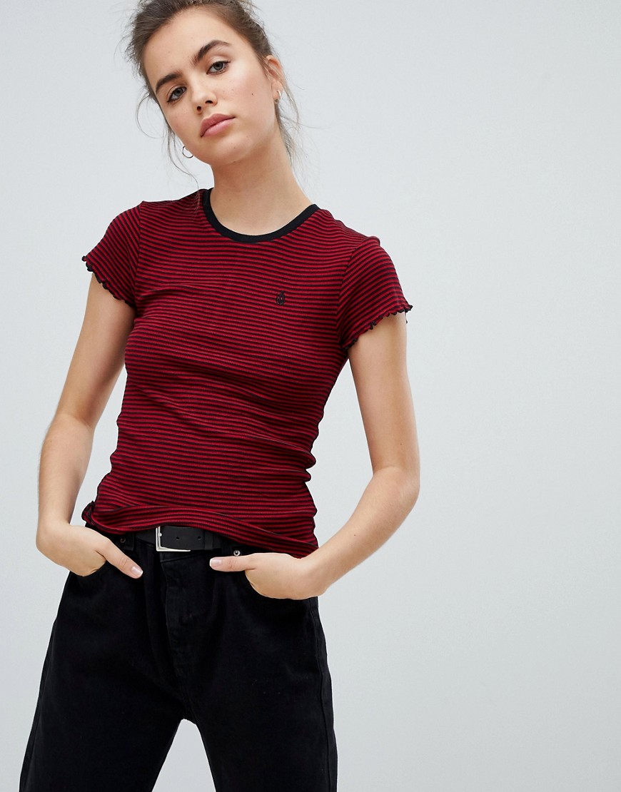 Volcom stripe short sleeve t shirt in red
