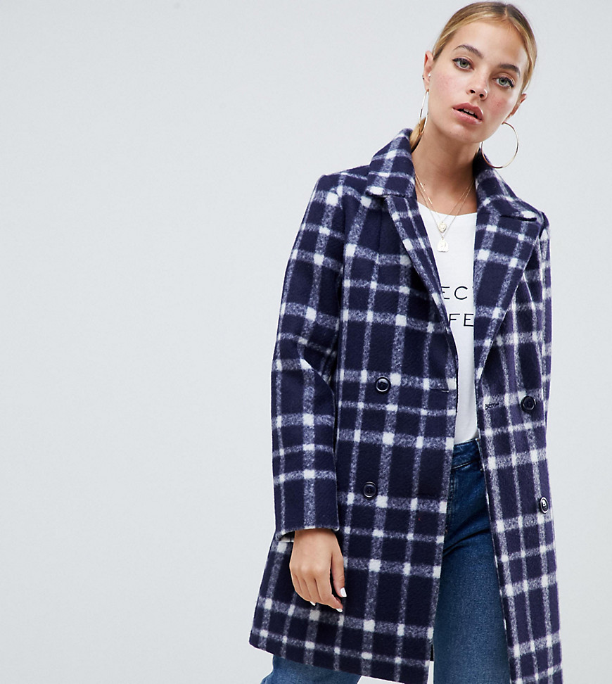 Missguided Petite wool coat in navy check
