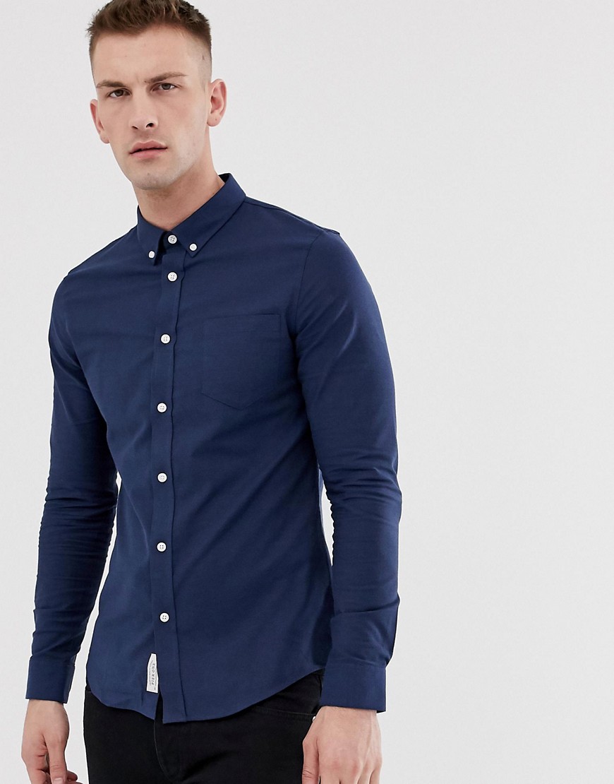 Pier One muscle fit shirt in dark blue