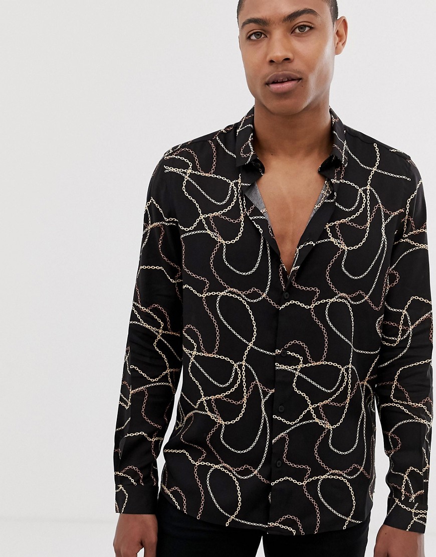 Burton Menswear shirt with chain print in black