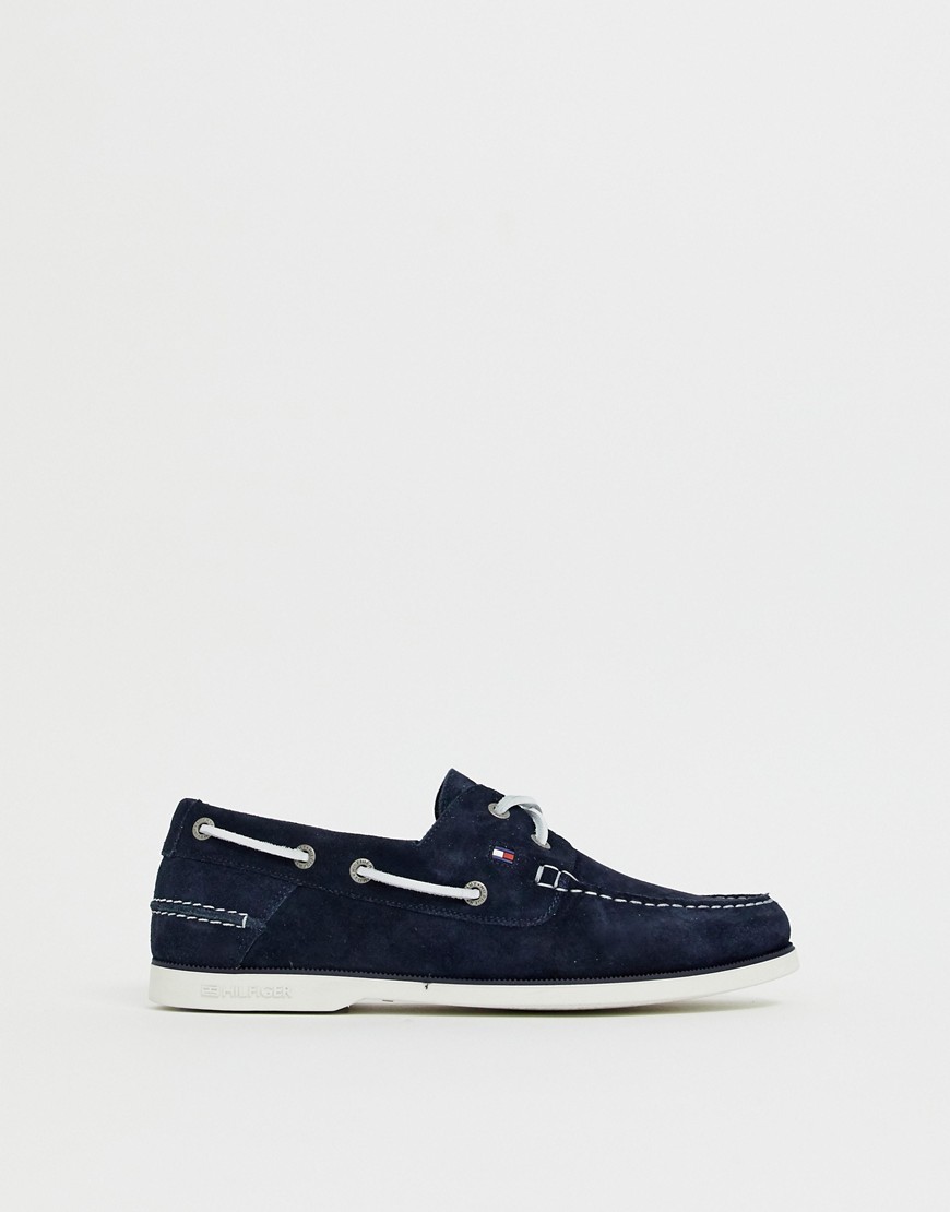 Tommy Hilfiger suede boatshoe with contrast laces in navy