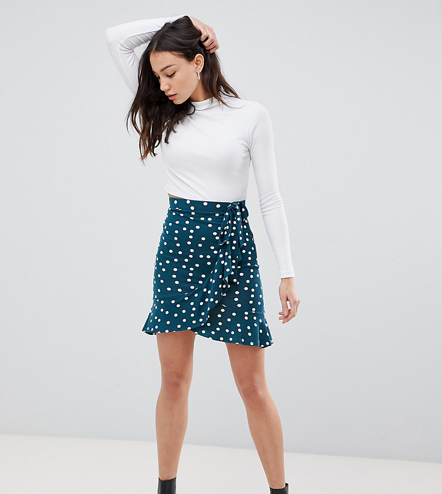 ASOS DESIGN Tall mini wrap skirt in polka dot print