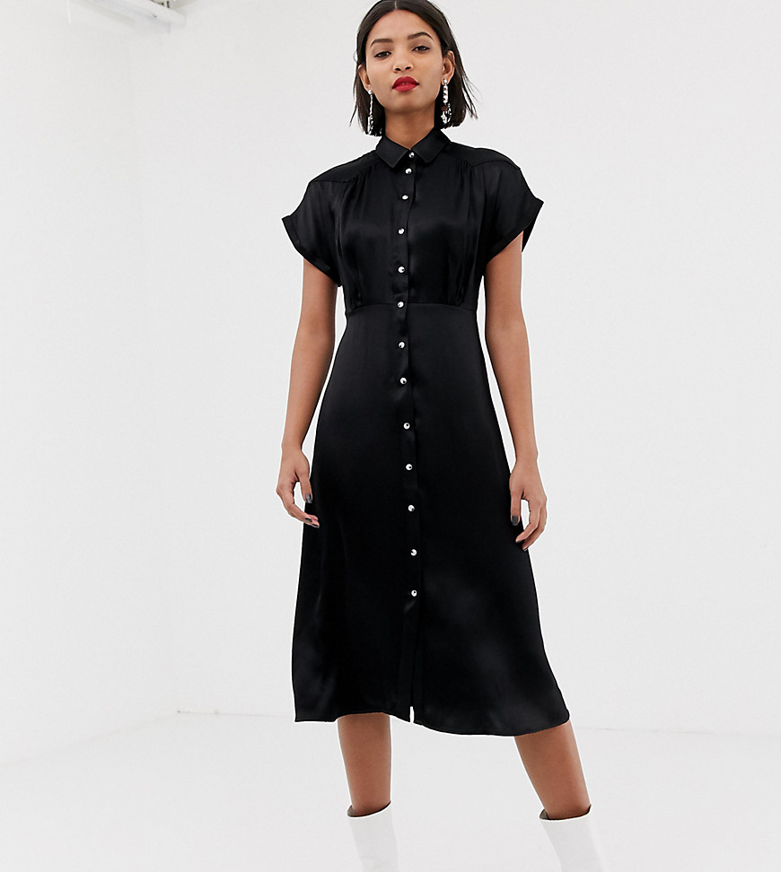 Mango Midi button front dress in black
