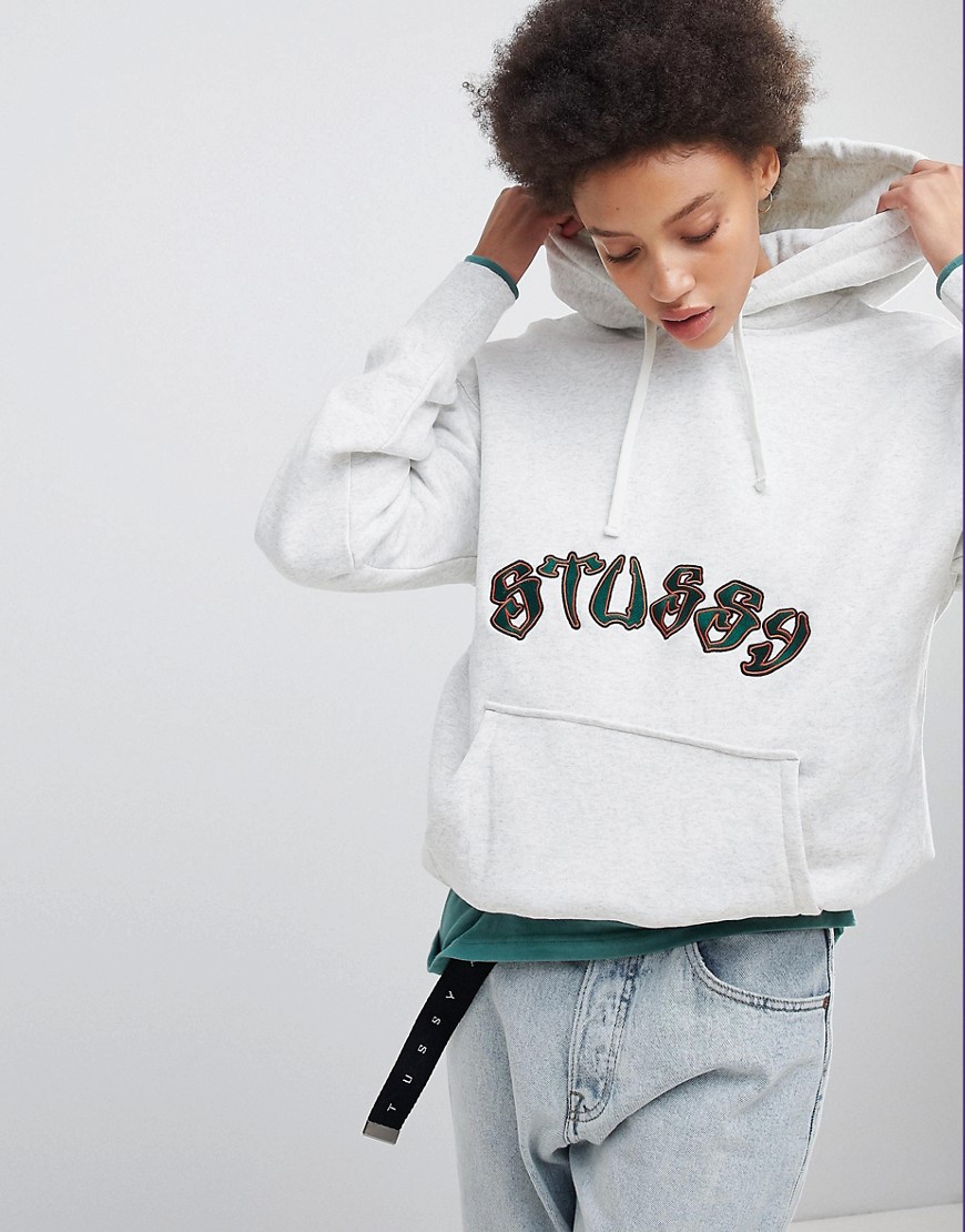 Stussy Oversized Hoodie With Embroidered Logo - White heather