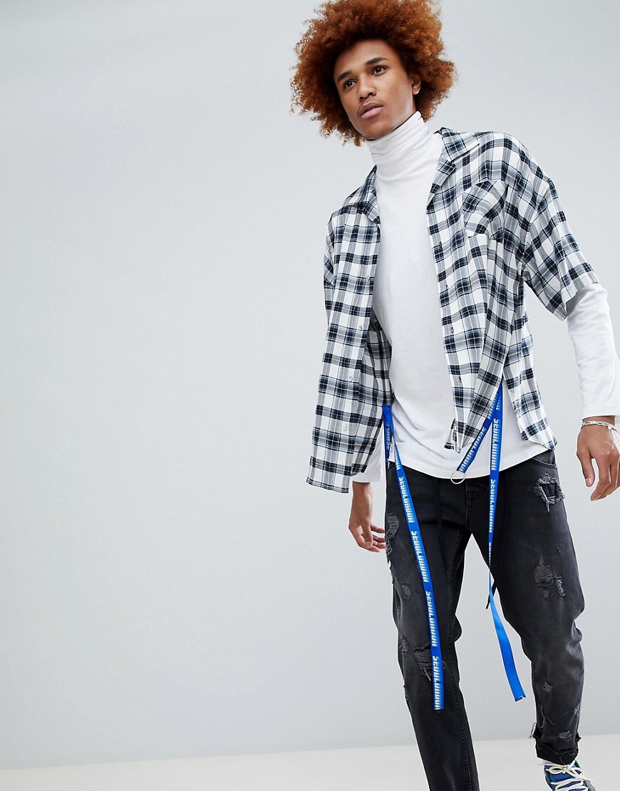 D-Antidote Oversized Check Shirt With Taping