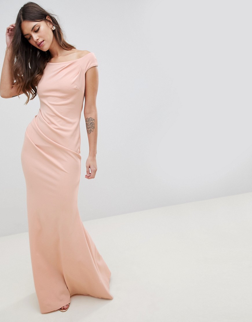 City Goddess Fishtail Maxi Dress With Pleating Detail - Pale pink
