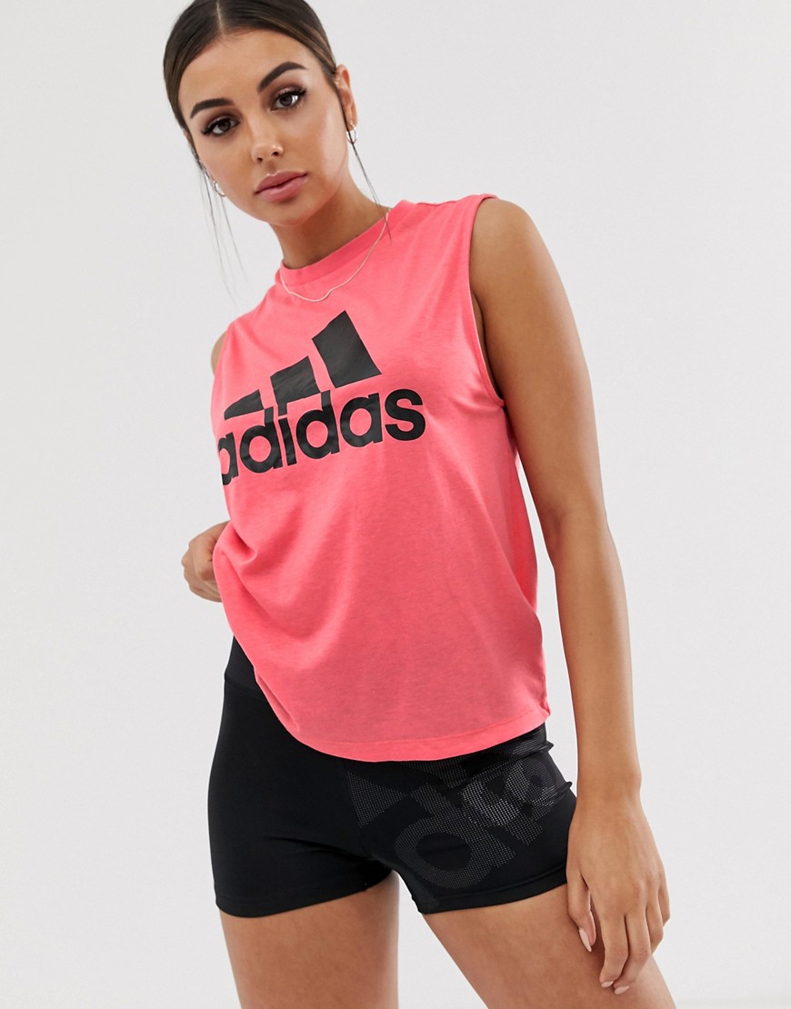 adidas Training Logo Tank In Pink