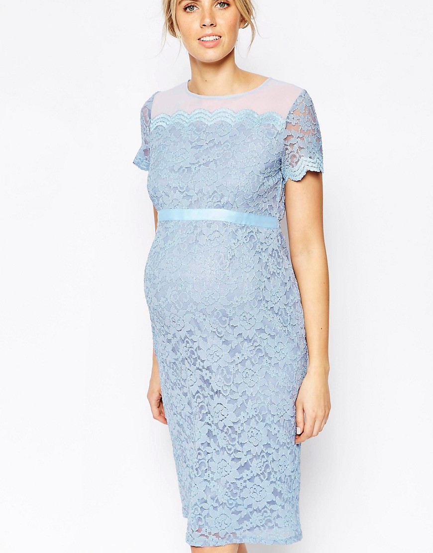 ASOS Maternity | ASOS Maternity Bodycon Dress In Lace With Chiffon at ASOS