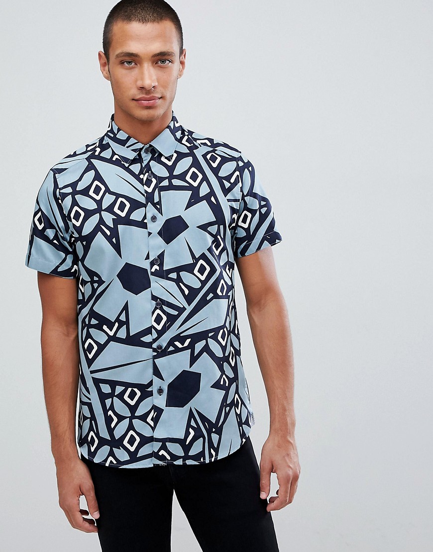 Ted Baker short sleeve shirt in blue with abstract print
