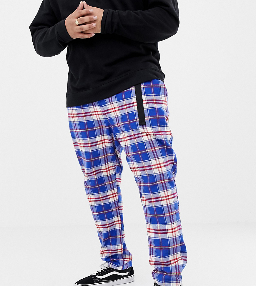 ASOS DESIGN Plus tapered trousers in check with belt detail