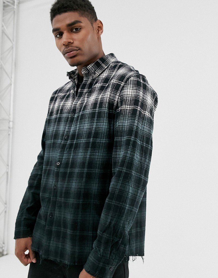 Good For Nothing check shirt in ombre fade with raw hem