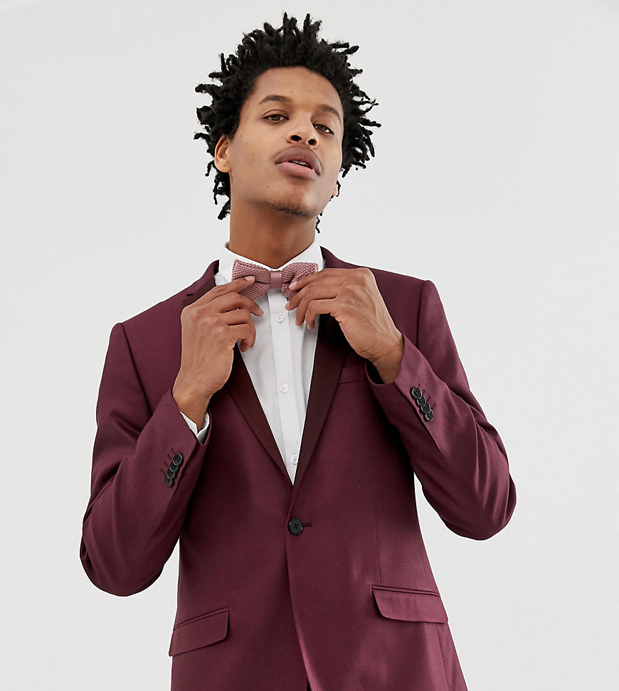 Heart & Dagger skinny fit suit jacket with satin lapel in red