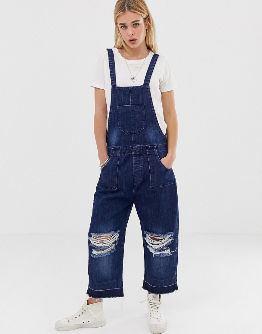 One Teaspoon straight leg dungaree with rip detail