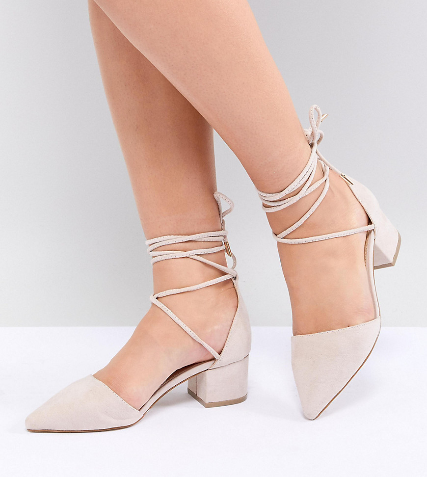RAID Wide Fit Lucky Ankle Tie Mid Block Heeled Shoes