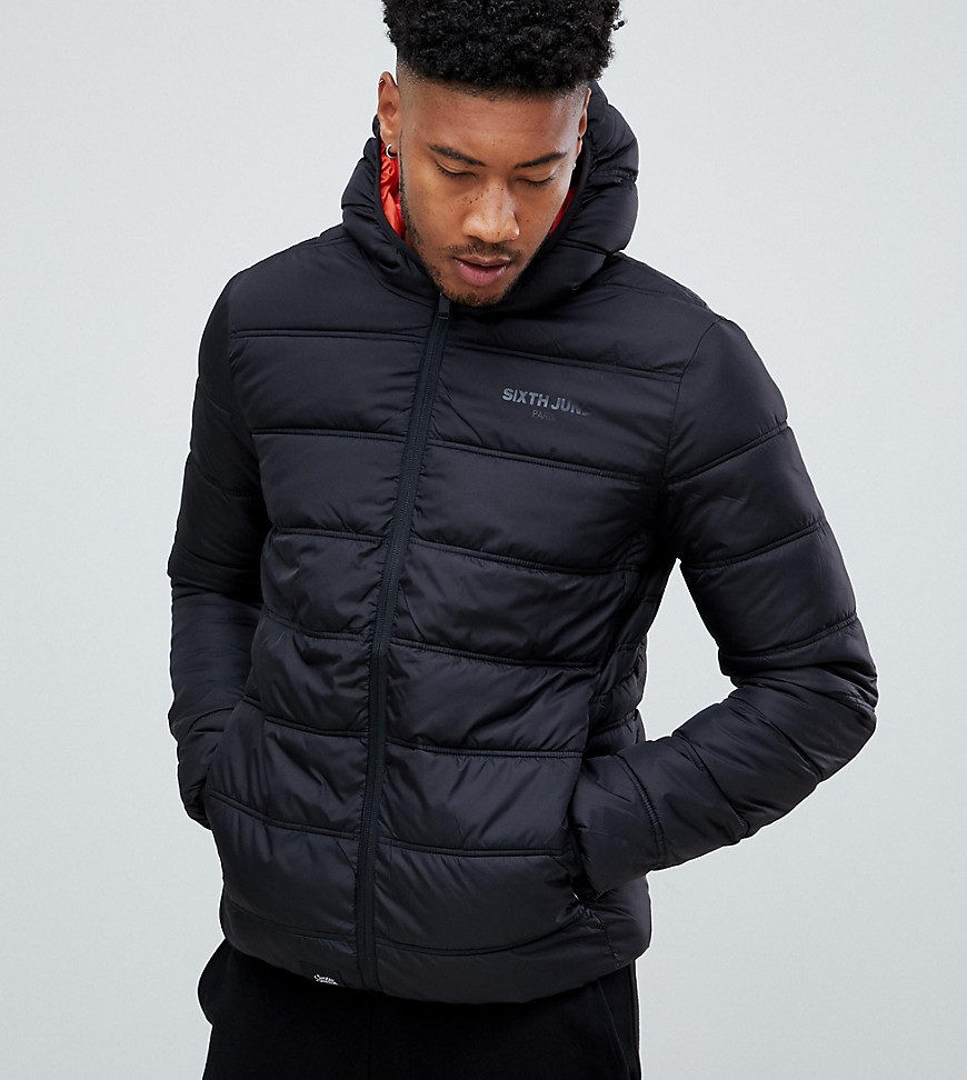 Sixth June puffer jacket with hood in black exclusive to ASOS