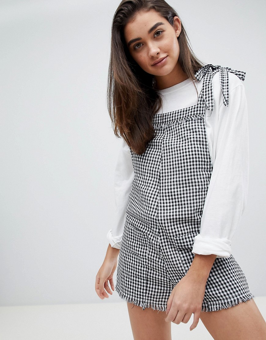 Emory Park pinafore playsuit in gingham - Black white