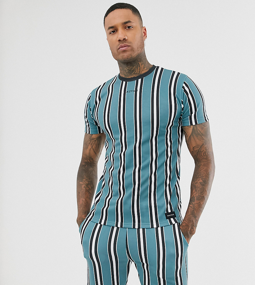 Mauvais muscle t-shirt with logo in teal stripe