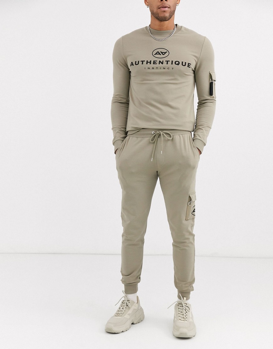 ASOS DESIGN co-ord skinny joggers with print cargo pocket in khaki