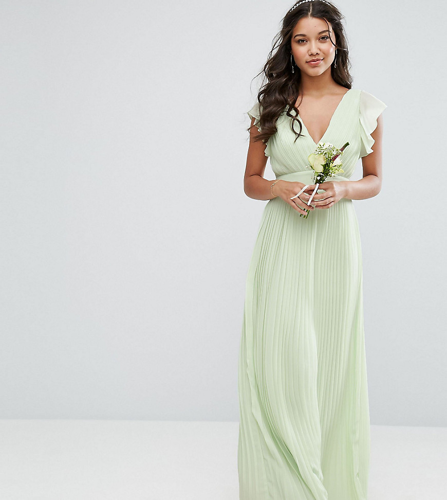 TFNC WEDDING V Front Maxi Dress with Frill Sleeves - Green