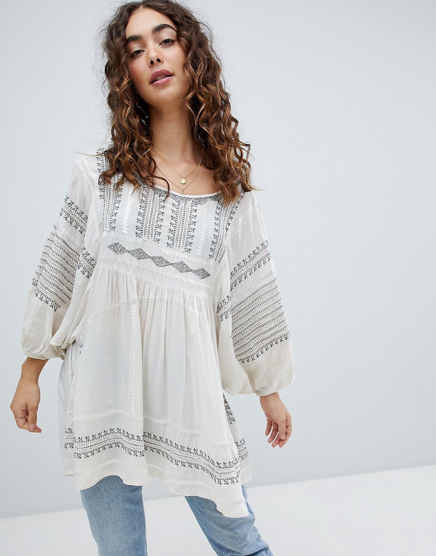 Free People Wild One embroidered smock top