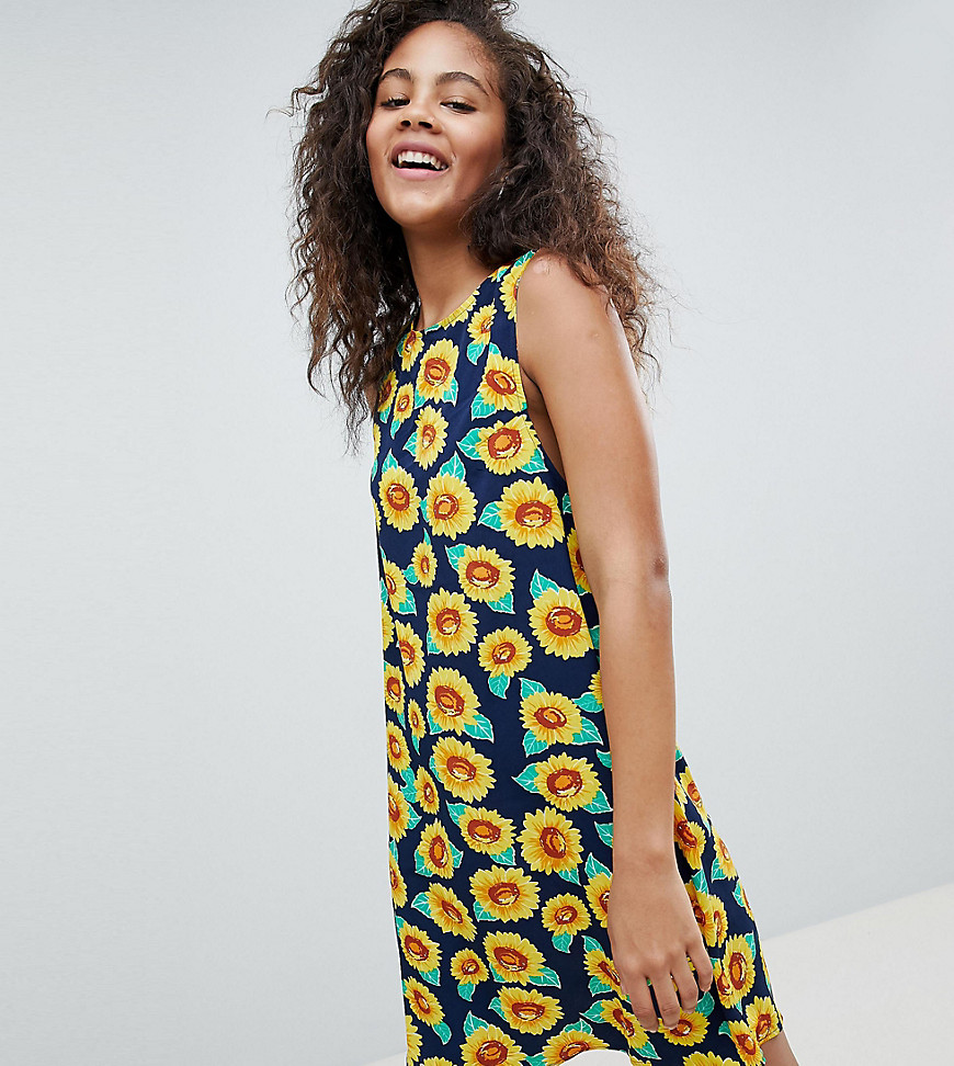 Glamorous Tall Sleeveless Shift Dress With Tie Back In Sunflower Print
