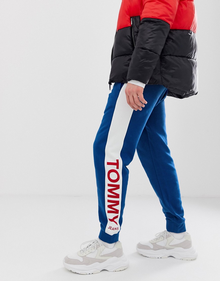 Tommy Jeans cuffed jogger wth colour block side panel in blue