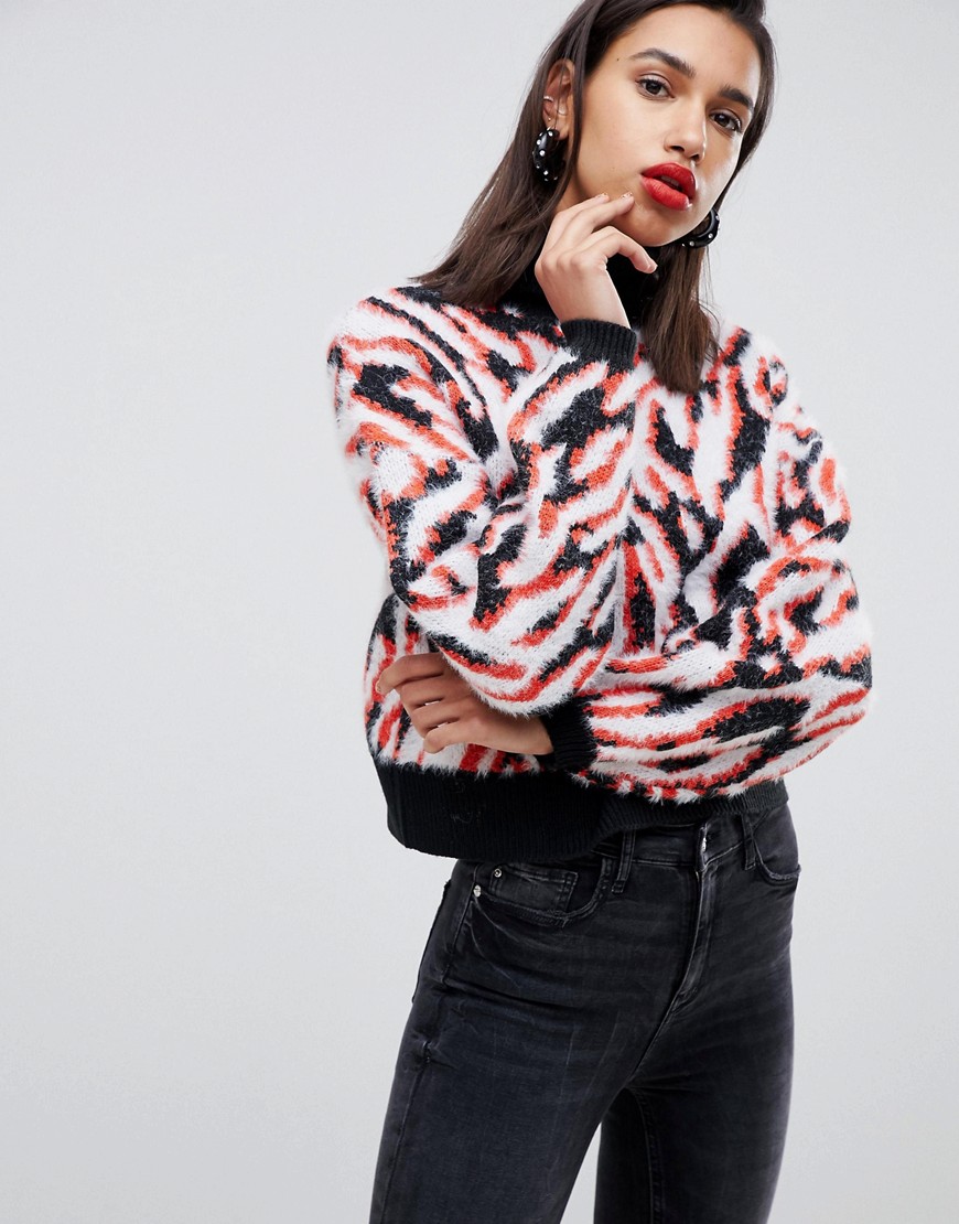 ASOS DESIGN cropped jumper in abstract animal