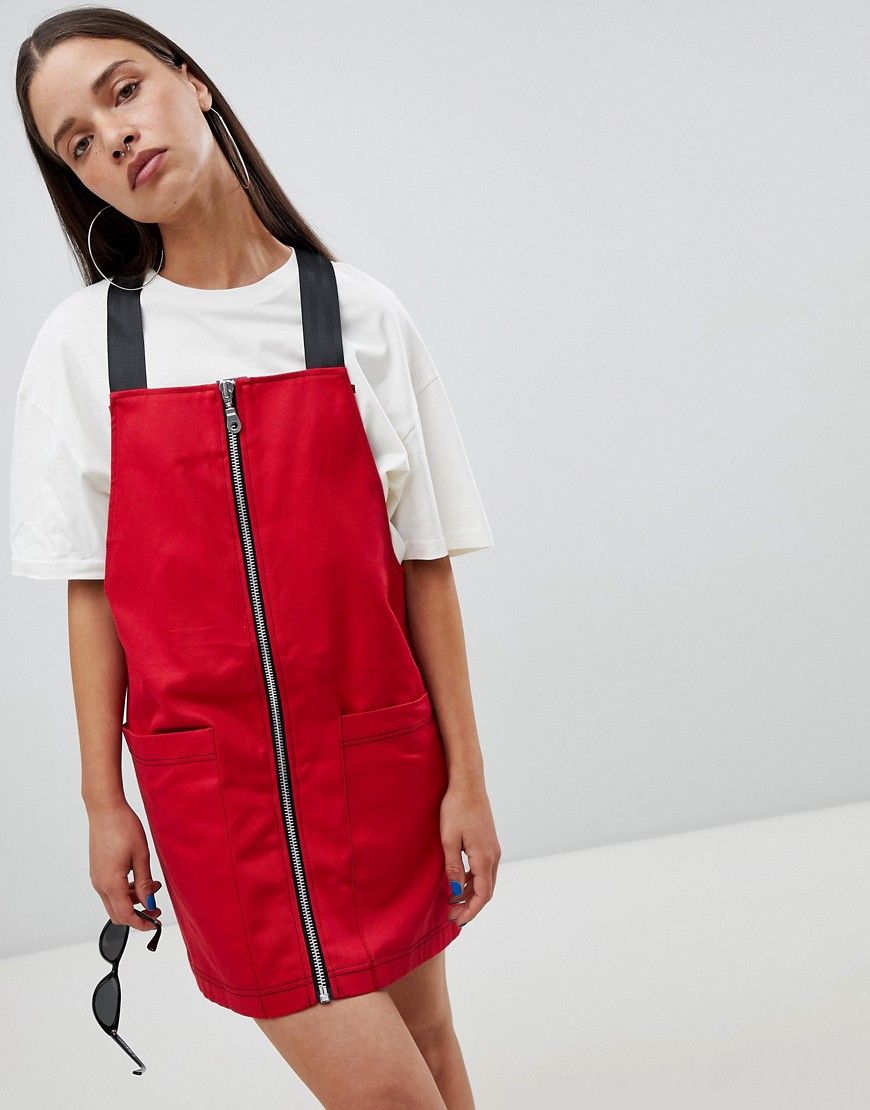 The Ragged Priest pinafore dress with zip front - Red