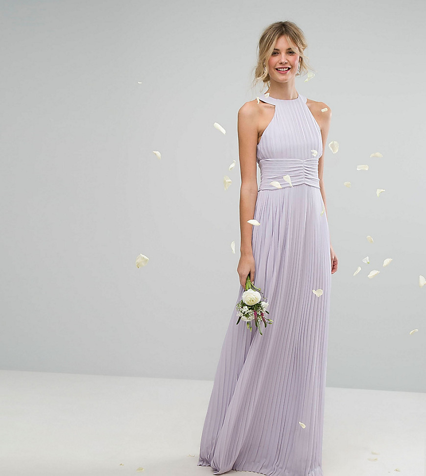 TFNC Tall High Neck Pleated Maxi Bridesmaid Dress - Lilac