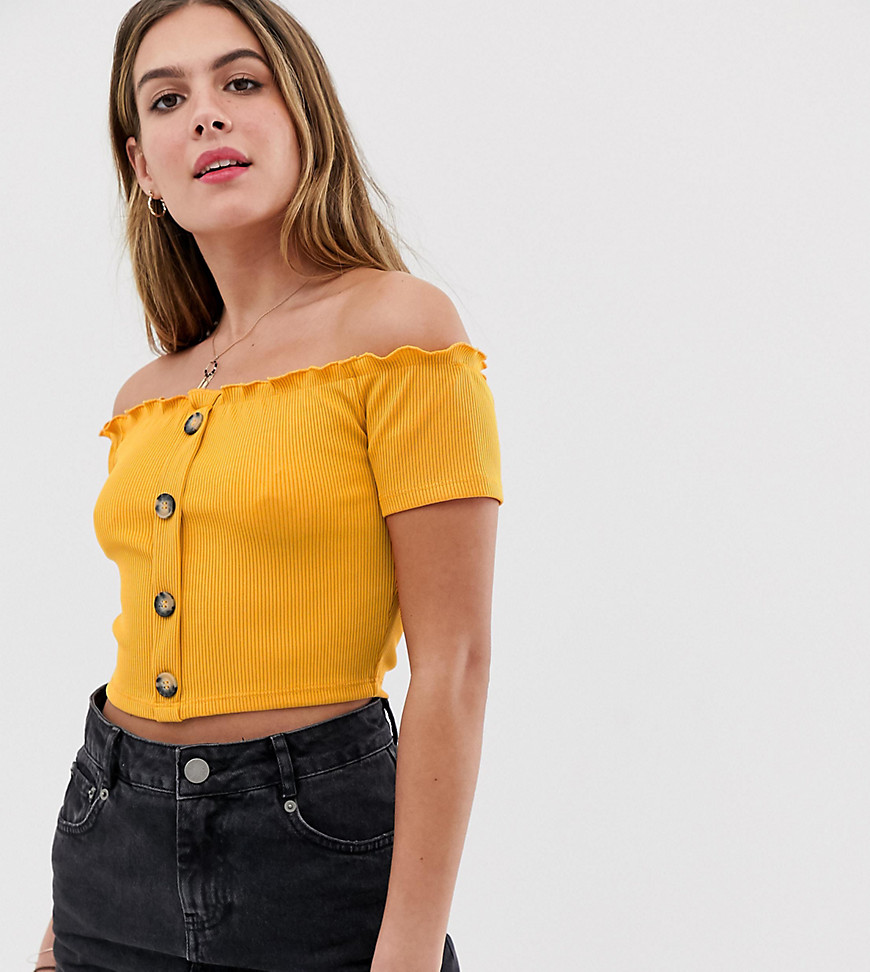 Wednesday's Girl bardot crop top with faux horn buttons