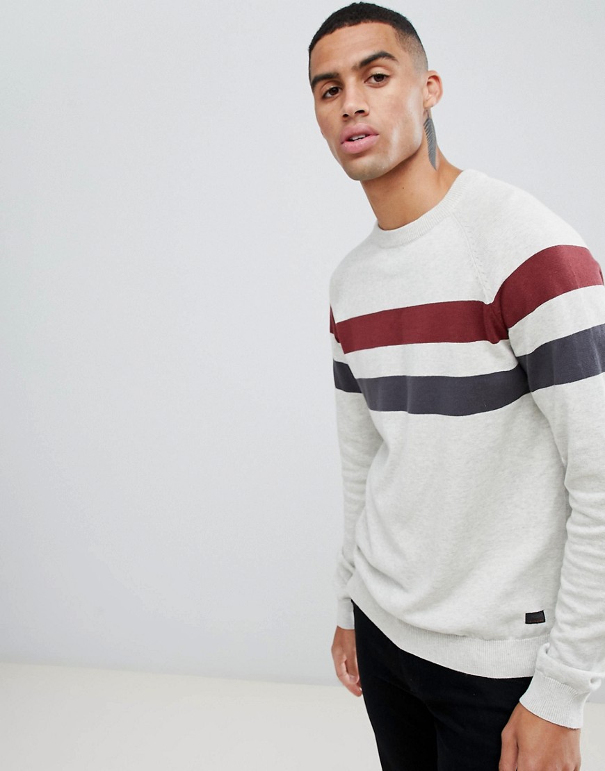 Produkt Cotton Knitted Jumper With Sport Stripe - White melange