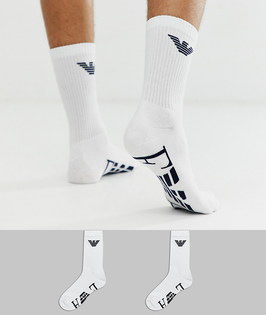Emporio Armani 2 pack logo socks in white
