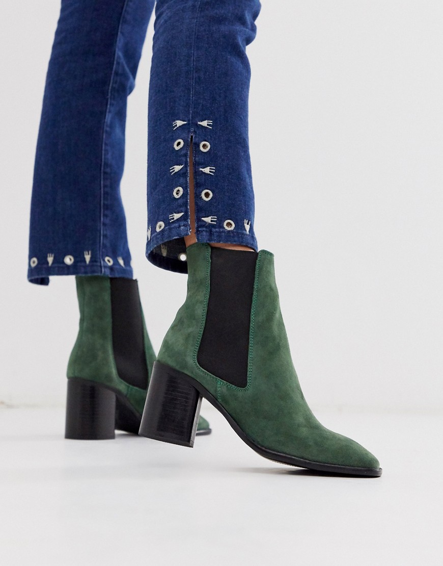 ASOS DESIGN Reverse suede square toe chelsea boots in green